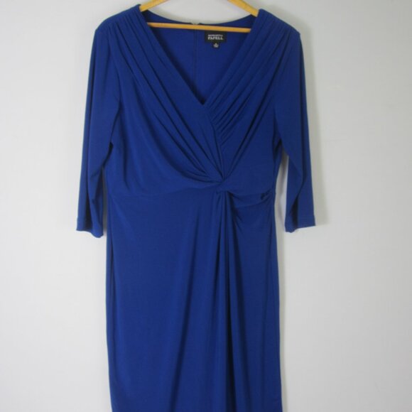 Adrianna Papell Women 16 Blue 3/4 Sleeve Ruched  Stretch Knit Midi Empire Dress - Picture 6 of 10